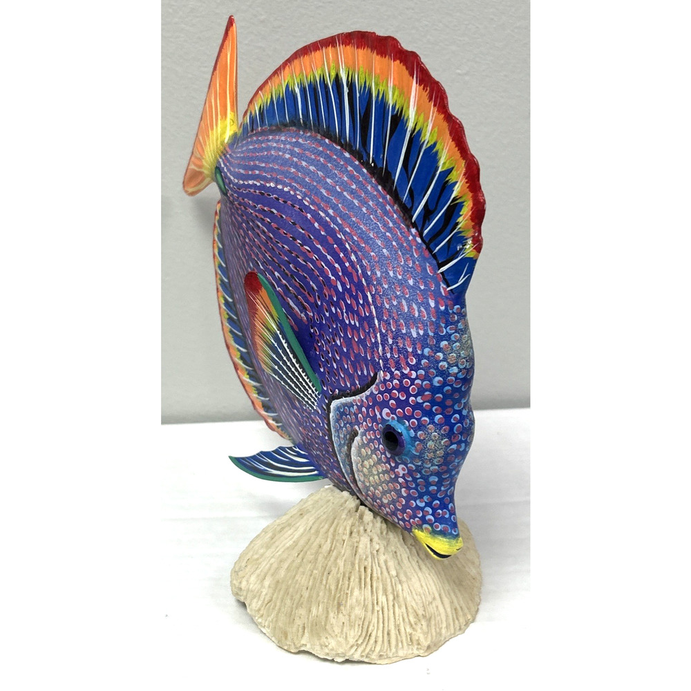 VTG Large Rainbow 3D Hand Carved Hand Painted Wood Fish Sculpture On Coral READ - Picture 6 of 14